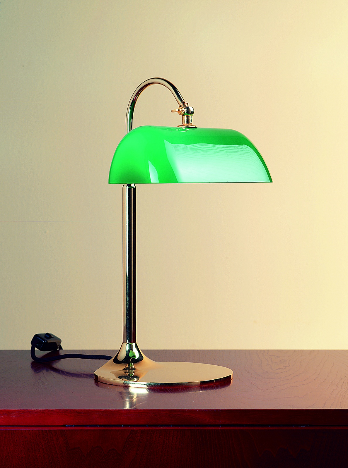 Lampada Da Tavolo Ministeriale Fabris Uber – Vetro Verde Opalino Con Catenella, Stile Churchill, Made In Italy - 2